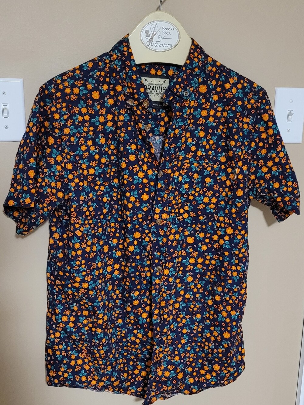 Navy Floral Short-Sleeve Shirt - Orange & Teal Flowers